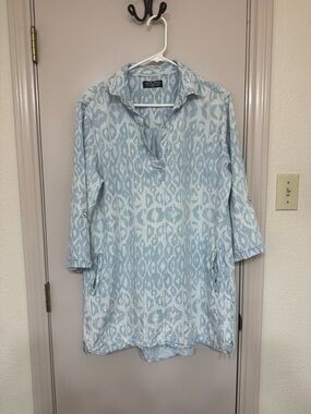 Crazy Train Light Blue & White Ikat Tunic